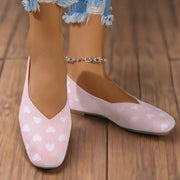 Women's Casual Ballet Flats with Heart Pattern and Mary-Jane Strap