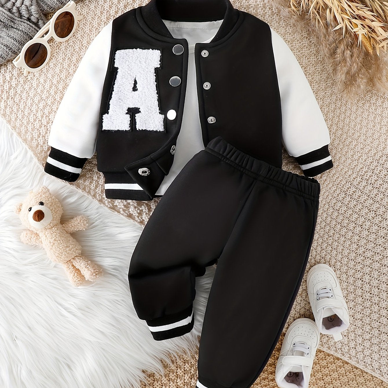 Baby Boys Casual Fall Winter Baseball Coat and Pants Set