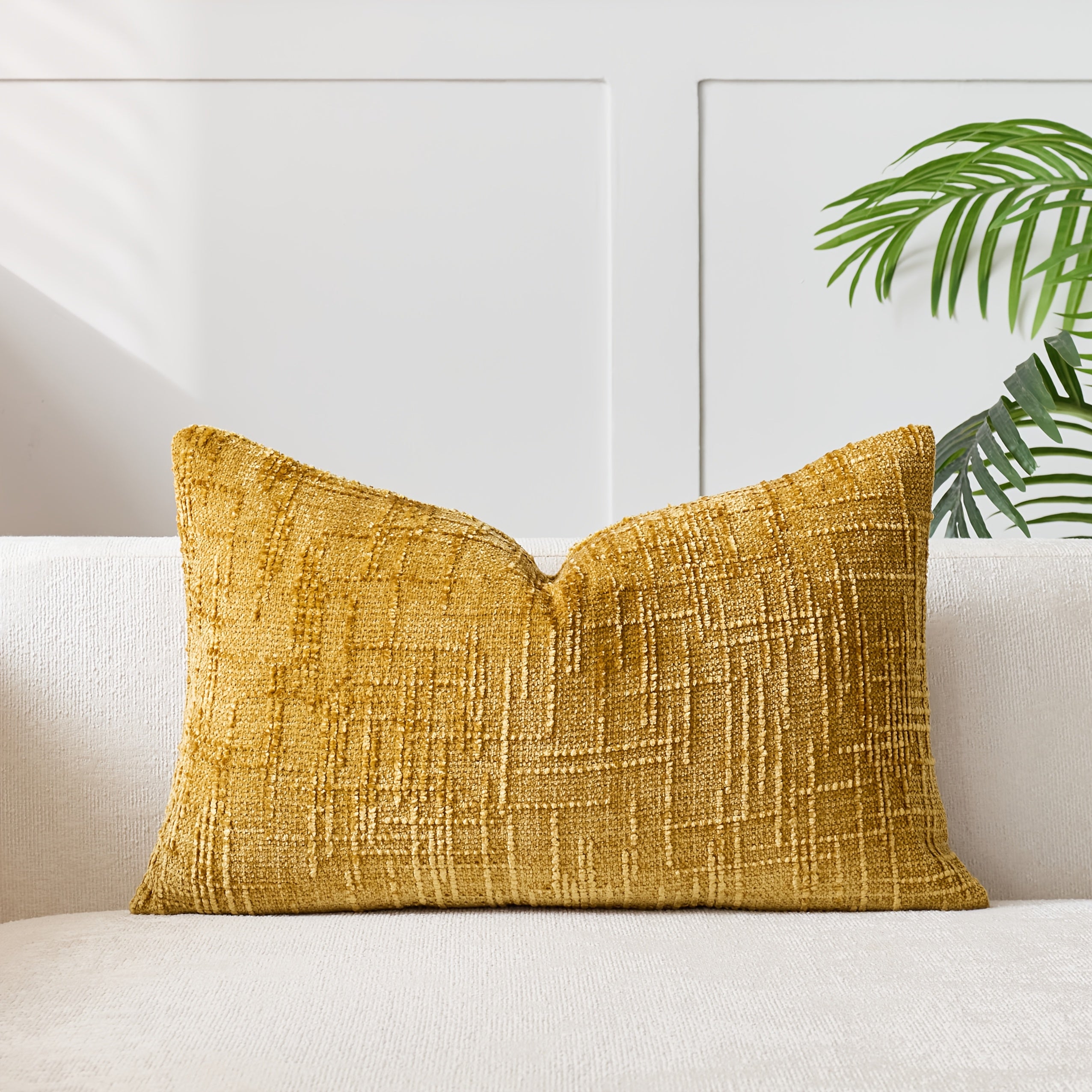 Velvet Throw Pillow Cover with Bamboo Striped Geometric Design for Sofa Bedroom