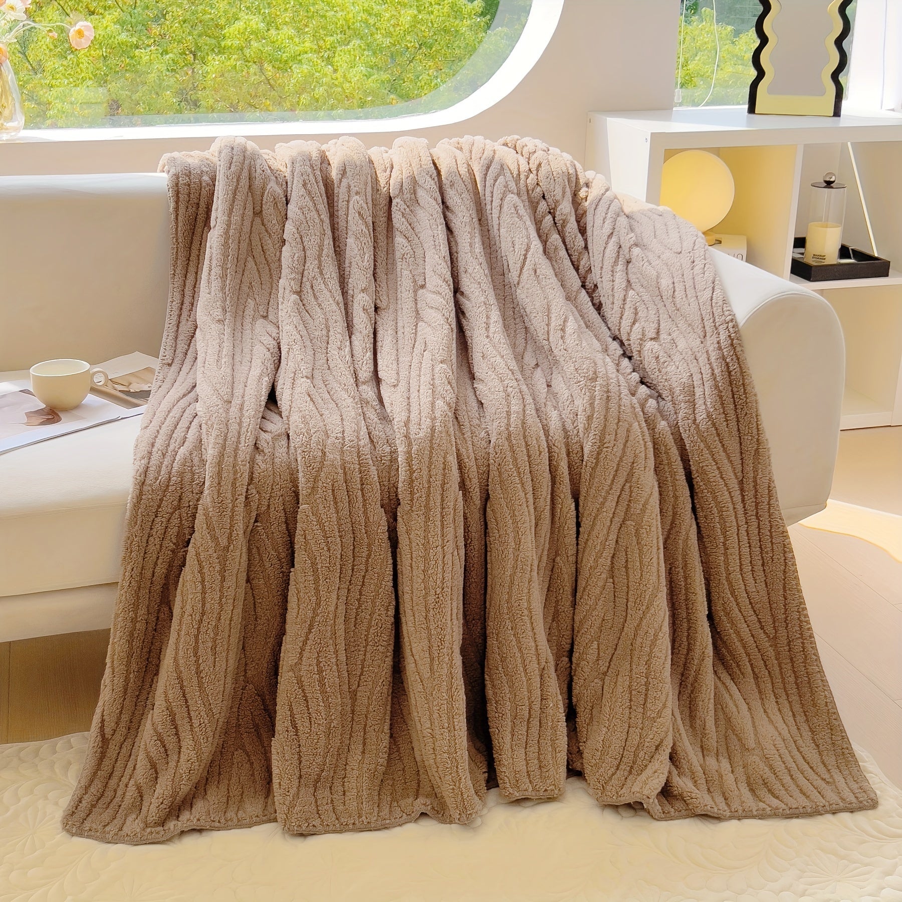 Fleece Jacquard Blanket Solid Color Warm Soft Couch Sofa Bed Travel Camping