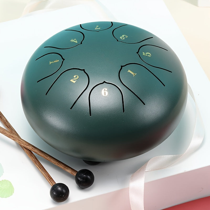 6-Inch Steel Drum with 8 Tones, Bag, Mallet, and Music Book for Meditation and Music Education