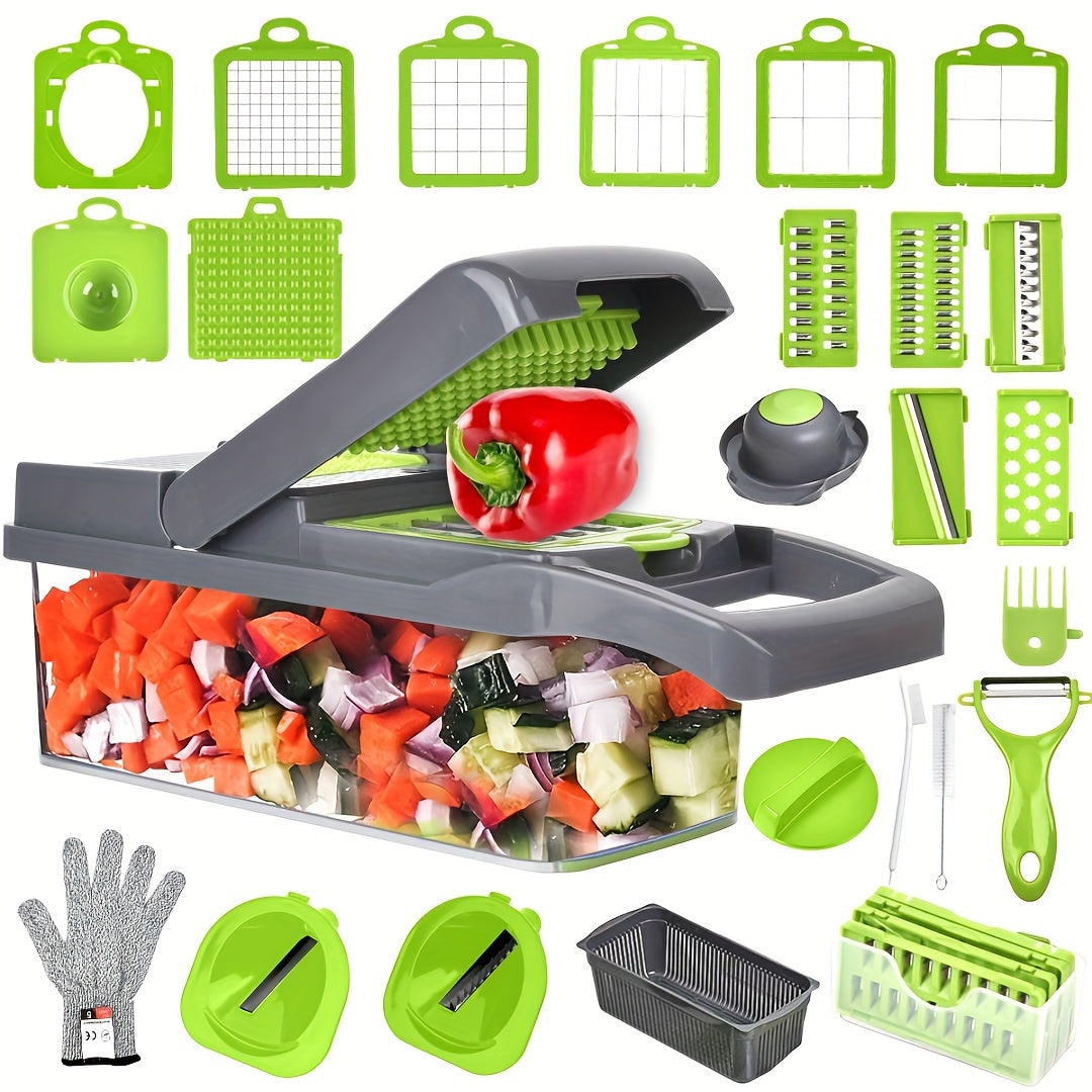 26-piece vegetable chopper set with interchangeable blades manual slicer shredder kitchen gadget