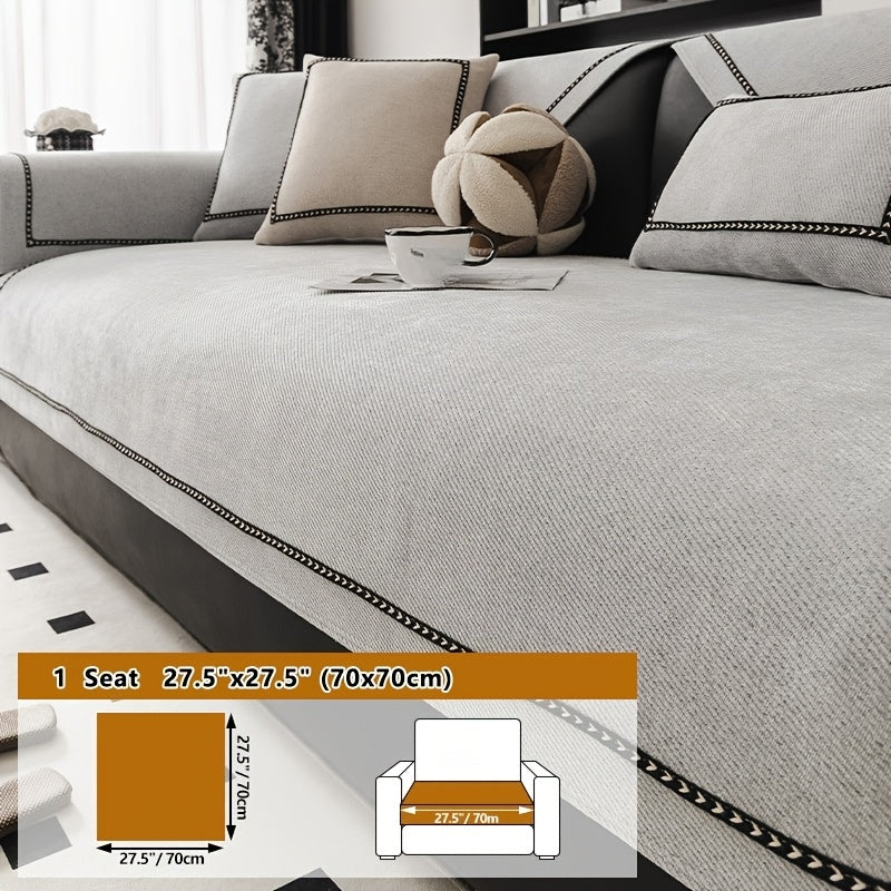 Chenille Sofa Cover with Lace Trim Non-Slip All-Season Furniture Protector Machine Washable