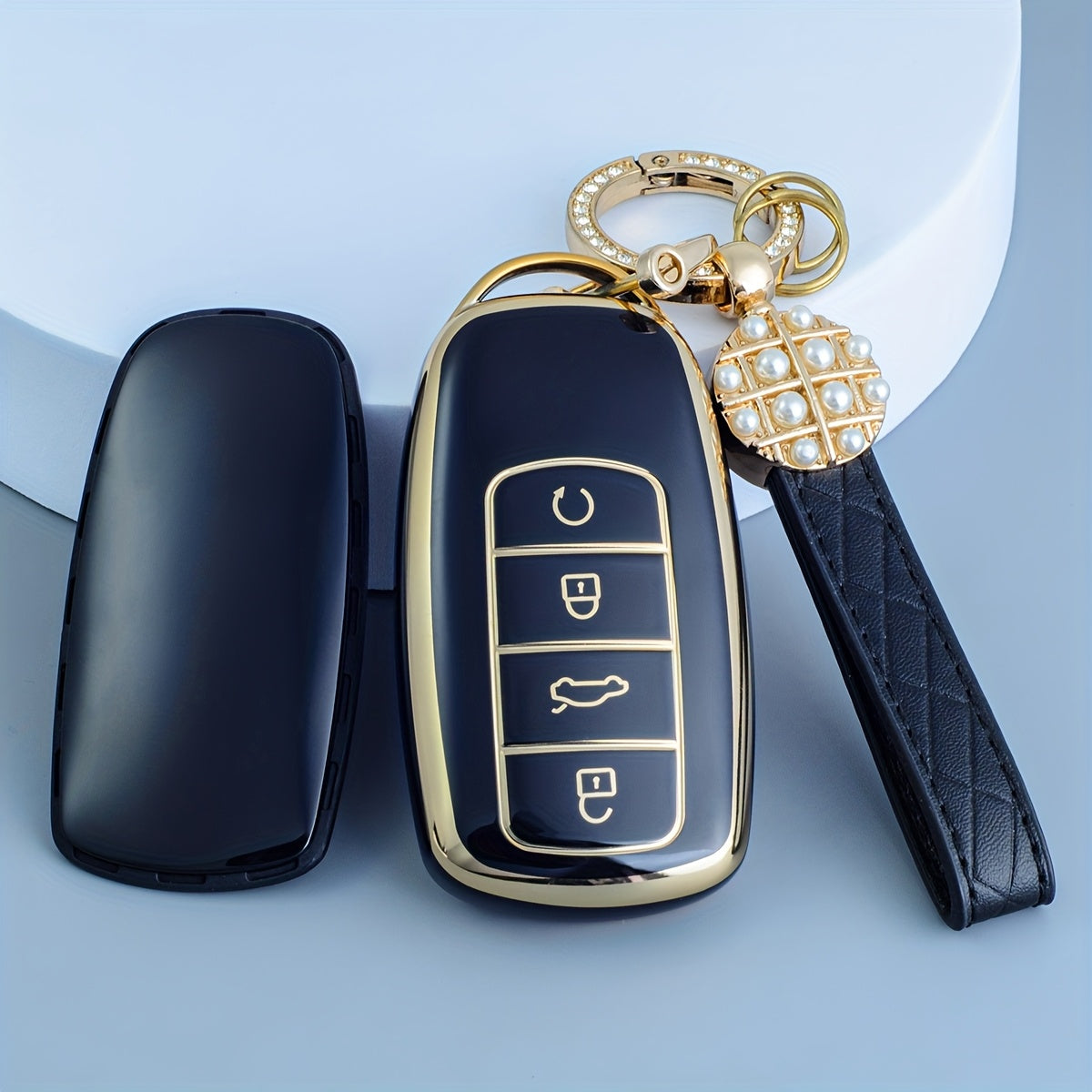 Car Key Fob Cover TPU Black Gold Pearl Protective Case for SUV