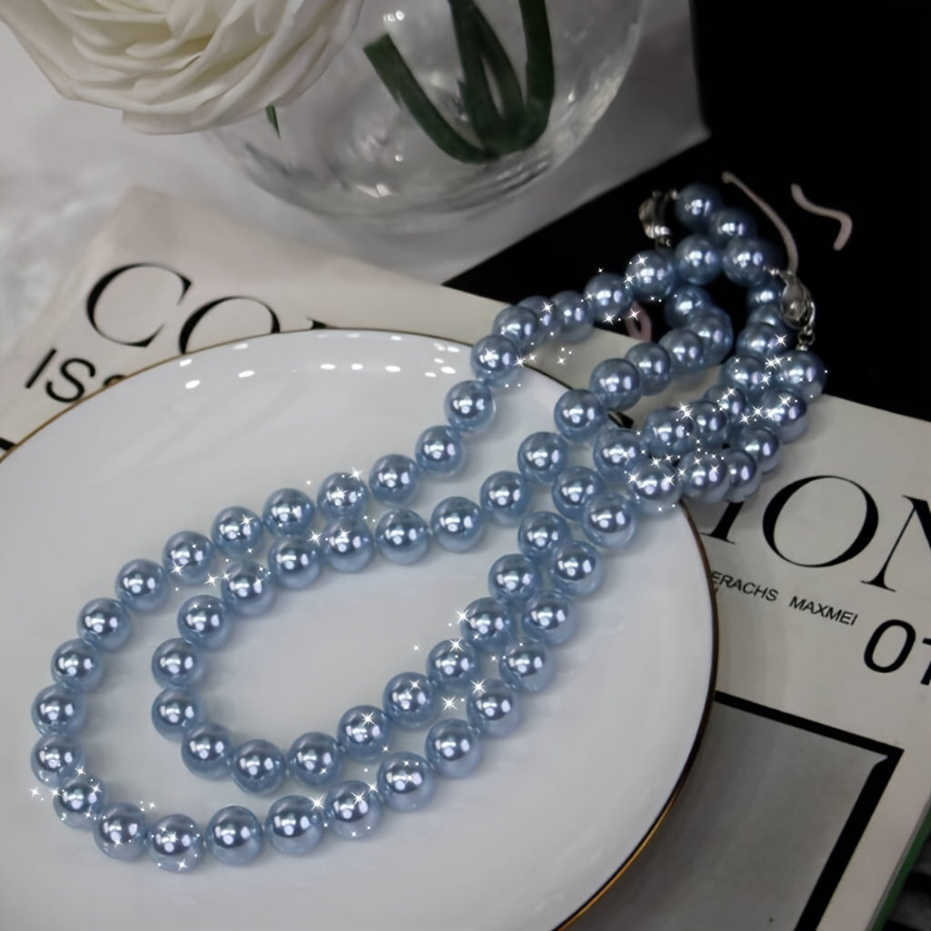 Collar de perlas Shell Blue para mujer, bohemio, elegante, para uso diario, caja de regalo