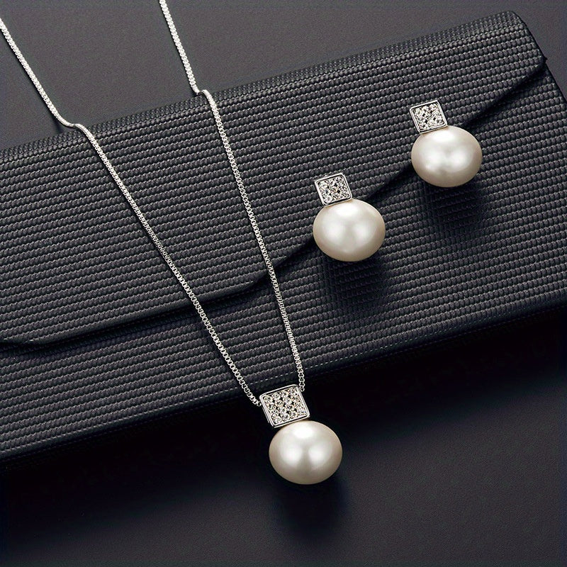 Women's Imitation Pearl Necklace and Earring Set with Rhinestone Pendant for Birthdays and Parties