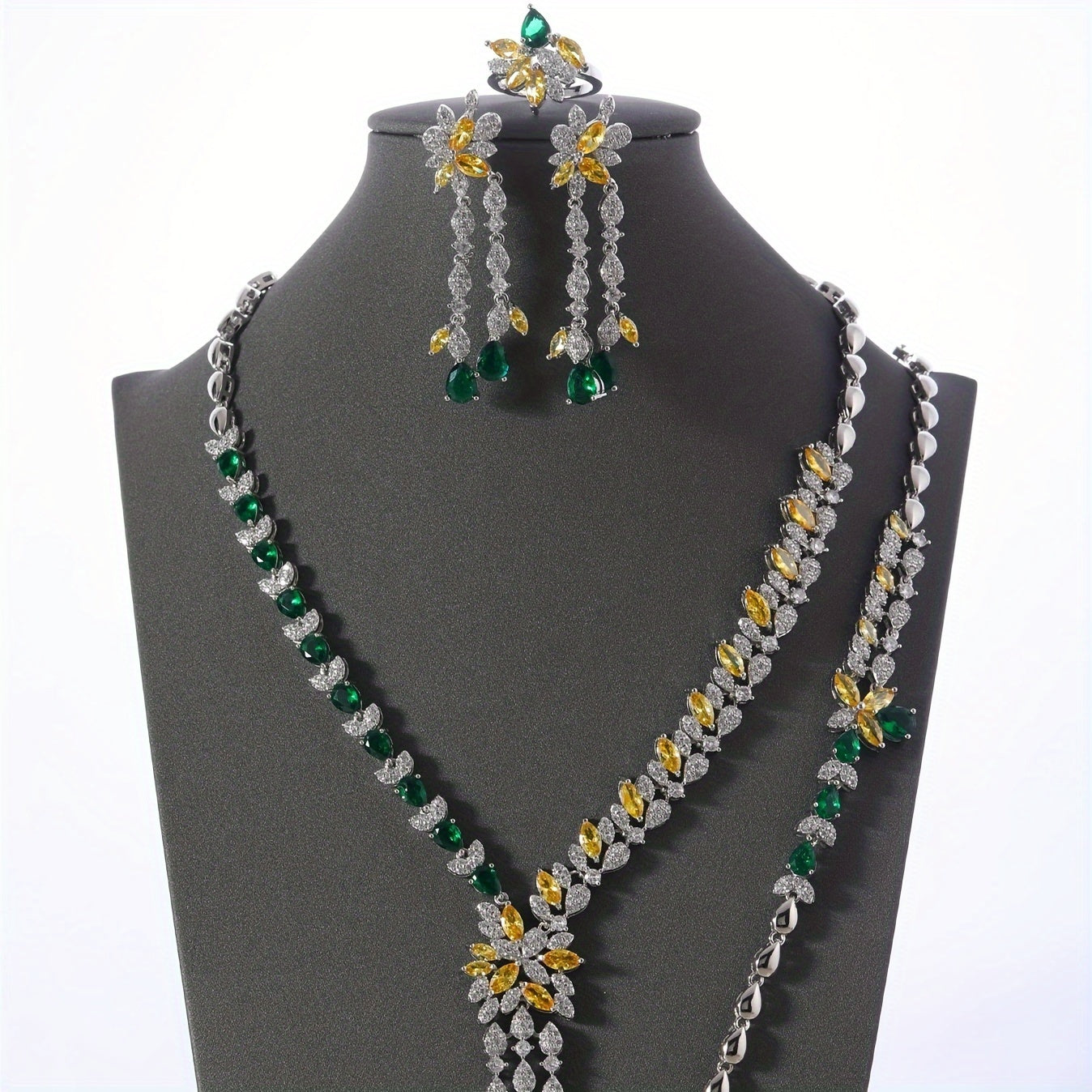 Conjunto de joyería de Oriente Medio para mujer con espigas de trigo y flores de zirconia cúbica de cobre para boda