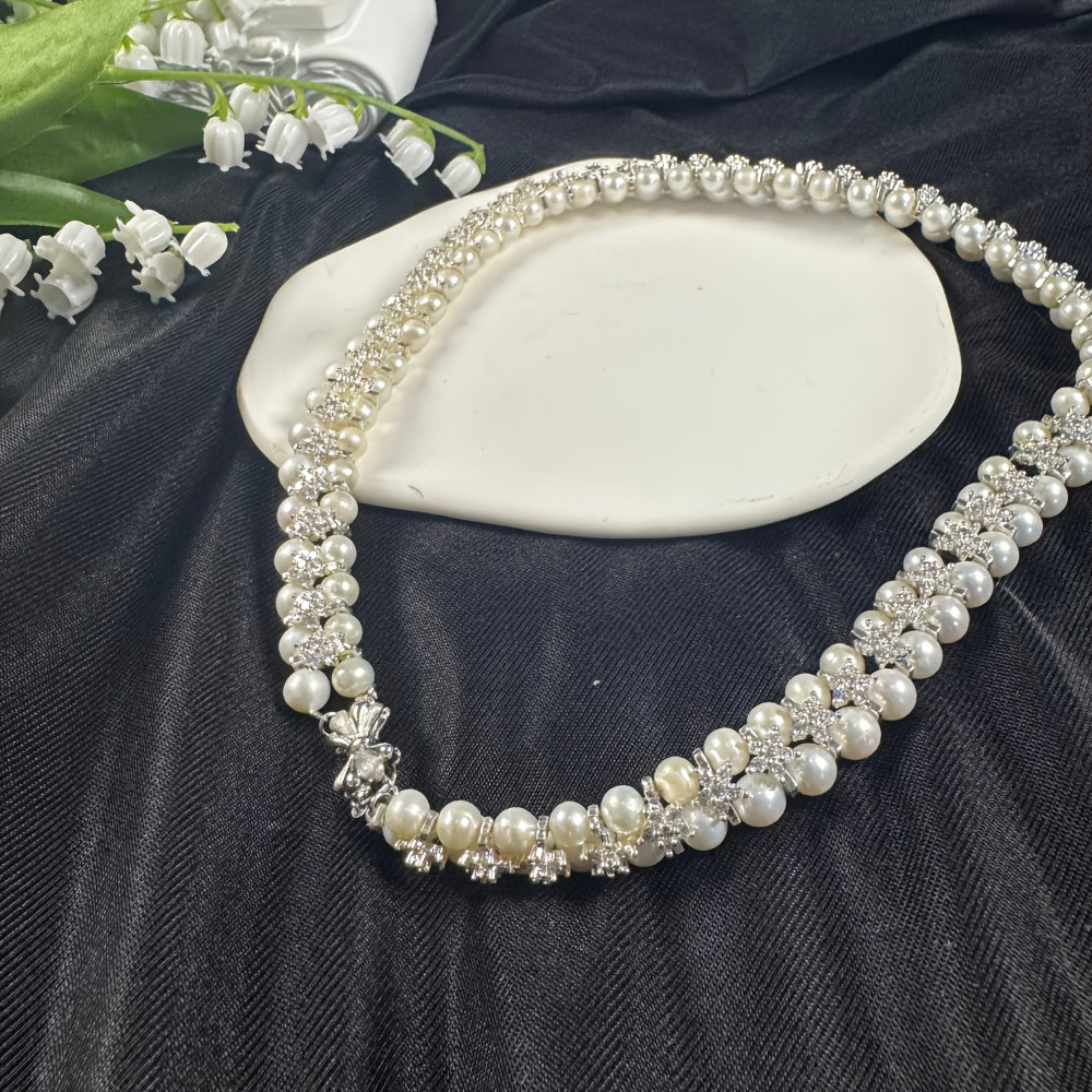White Freshwater Pearl Necklace for Women Vintage Style Wedding Party Gift