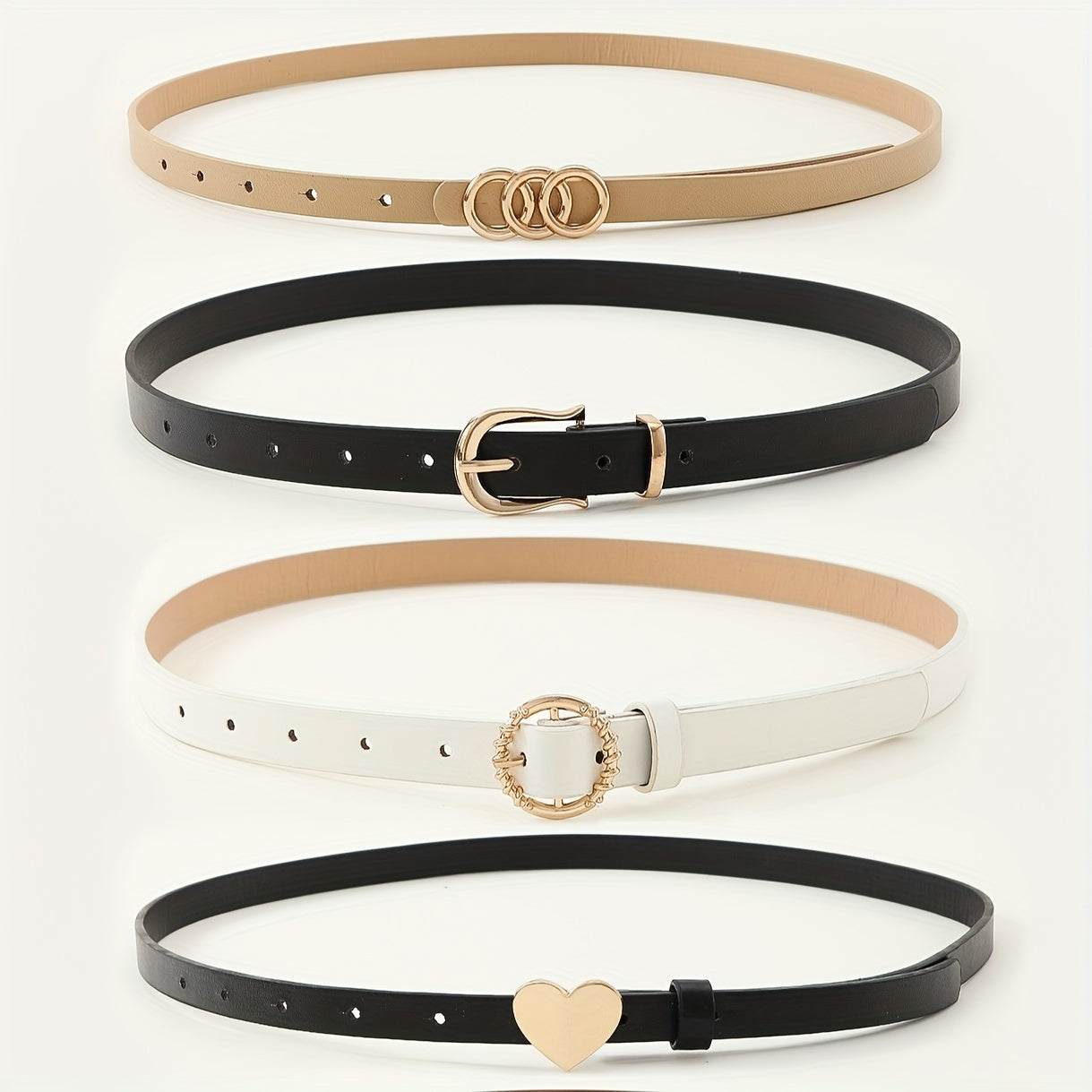 Набор из 5 женских ремней из искусственной кожи с пряжками в виде сердечек и кругов, тонкие пояса для платьев и костюмов