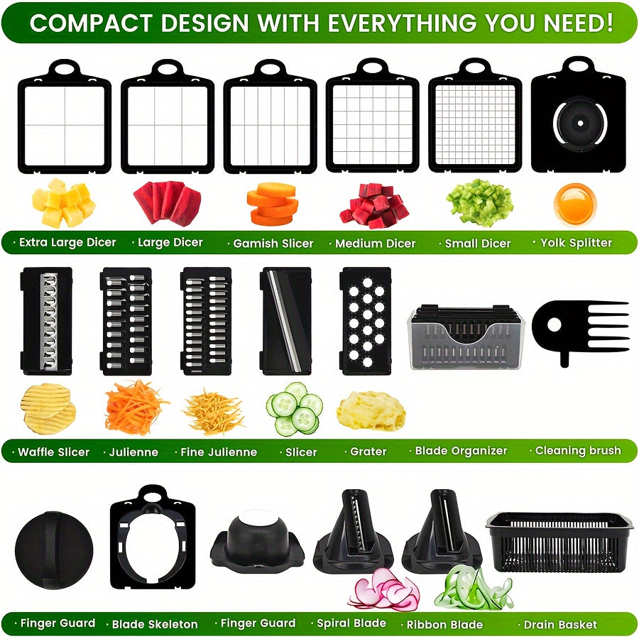 22-In-1 Vegetable Chopper with 12 Blades Slicer Dicer and Strainer