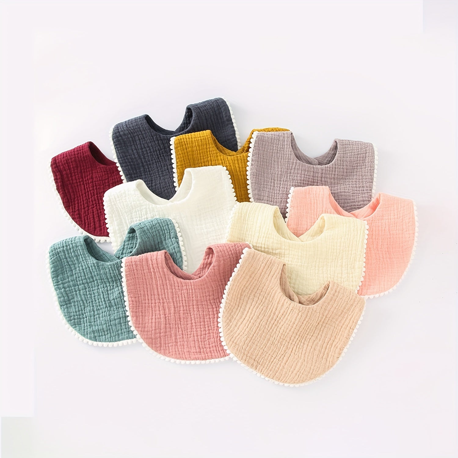 Set of 5 Baby Muslin Bibs with Pom Pom Accents Soft Adjustable Drool Bibs for Infants