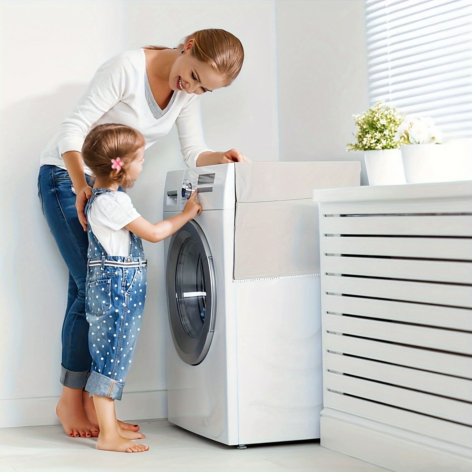 Washer And Dryer Top Cover Waterproof Dust Cover with Storage Bags