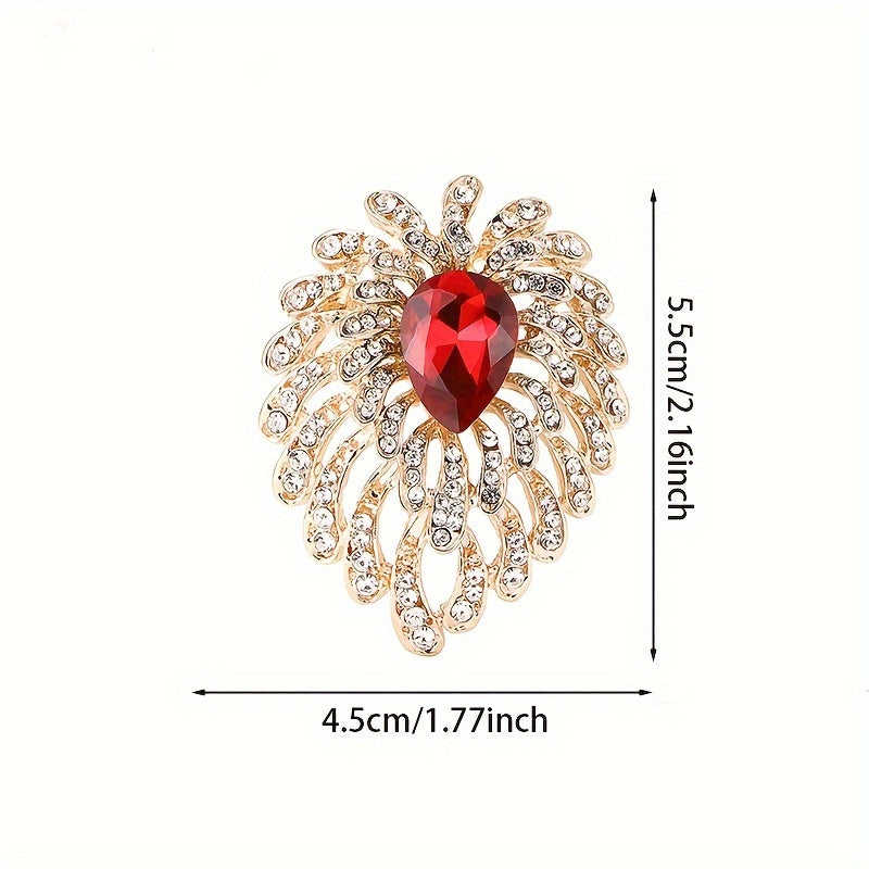 Women’s Heart-Shaped Alloy Brooch with Rhinestone Tassel Fireworks for Suits and Cardigans