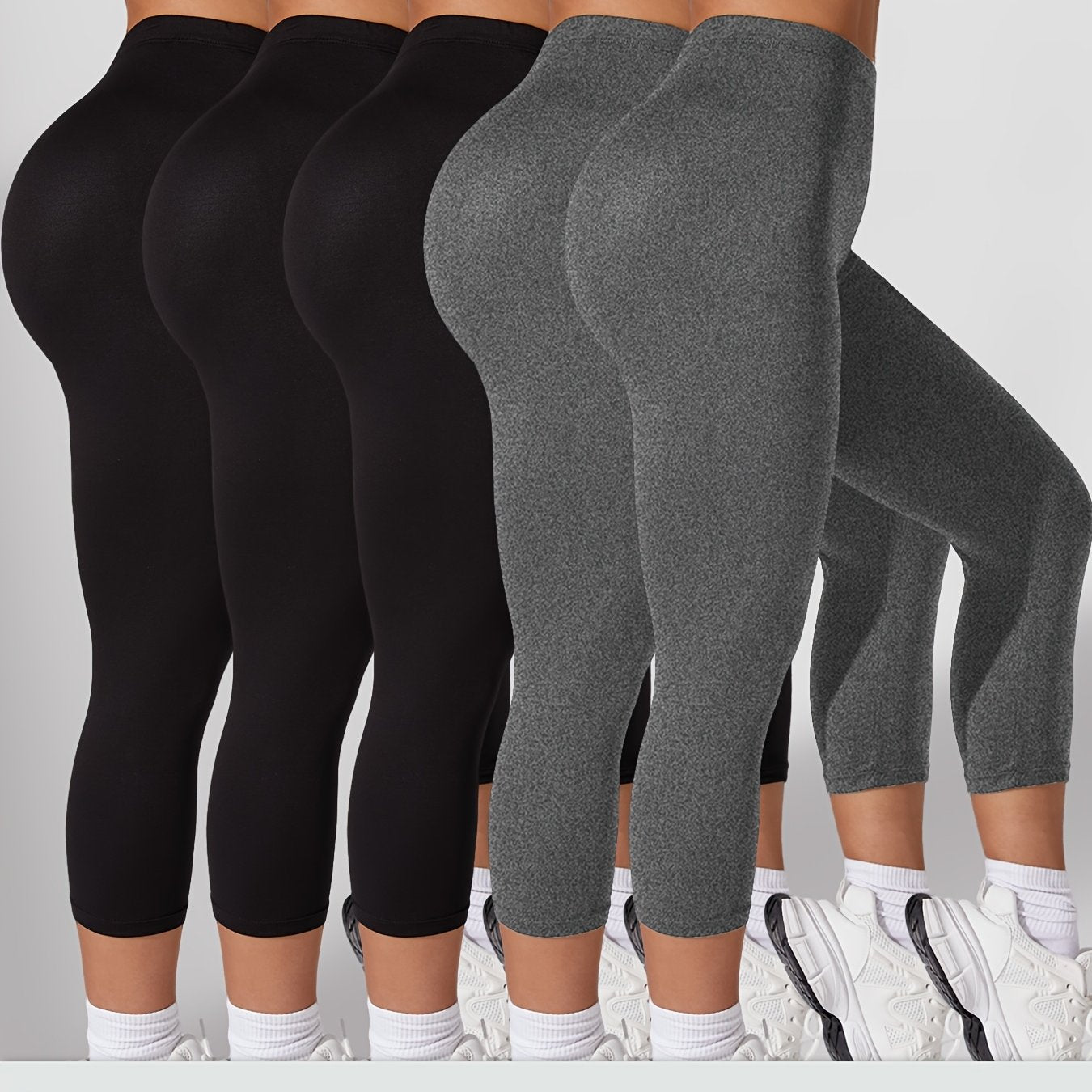 Plus Size Women's Soft High-Waisted Capri Leggings Yoga Running Black Blue Pink