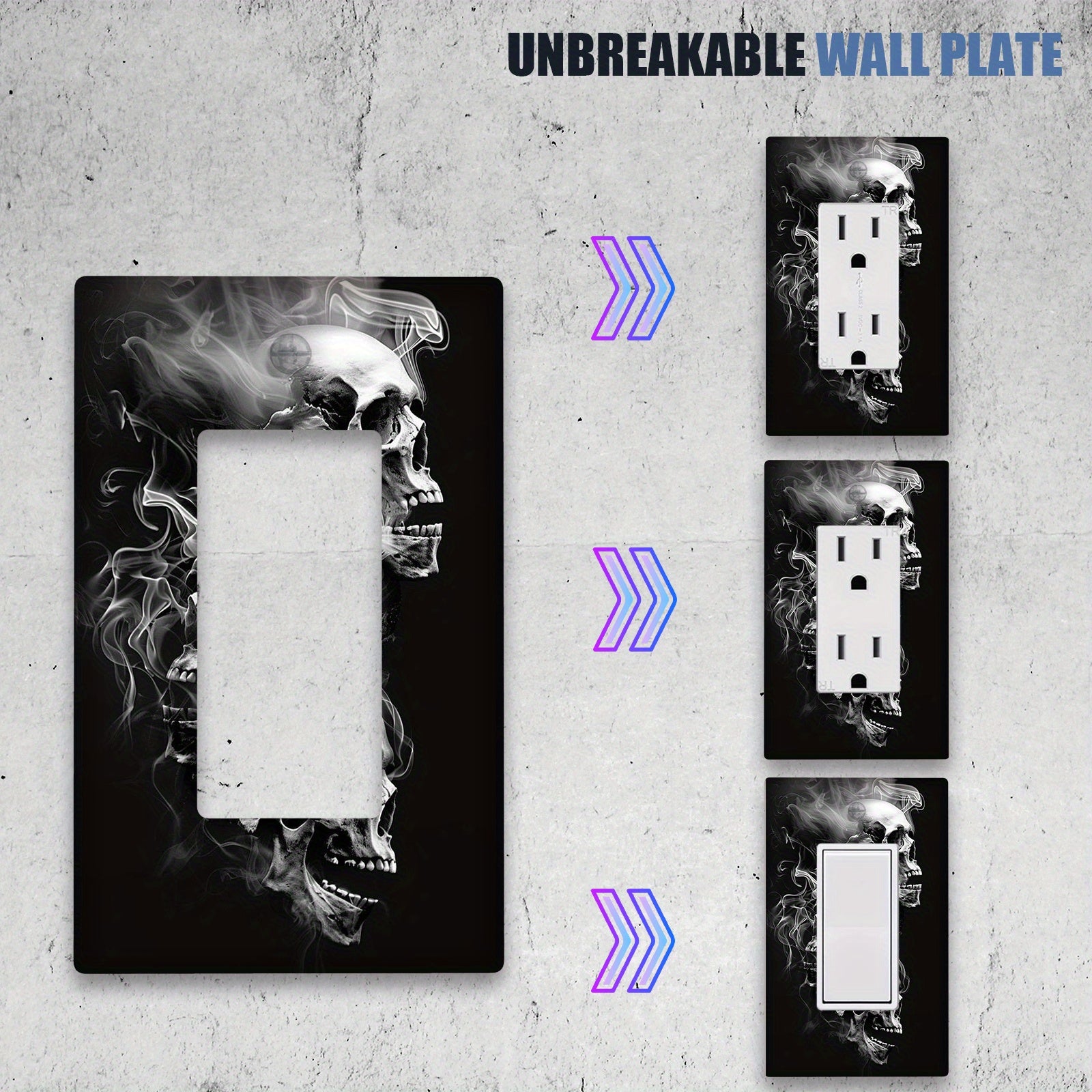 Cubierta de interruptor de pared con calavera gótica negra, sin necesidad de electricidad, fácil de limpiar, decoración para baño y sala de estar