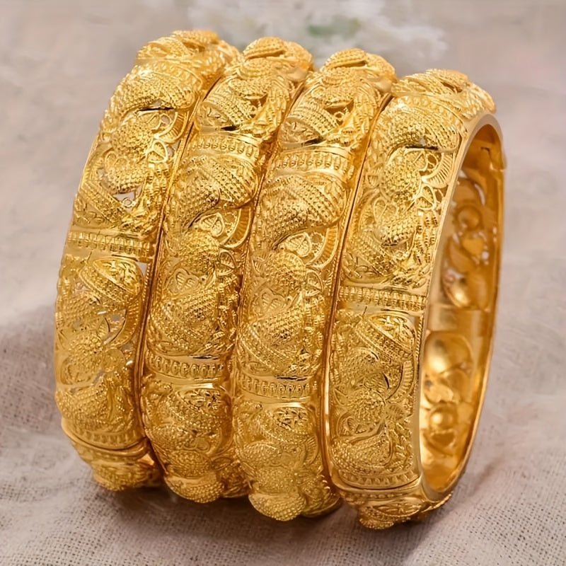 Gold Plated Copper Cuff Bracelet with Hollow Flower Design for Women Daily Wear