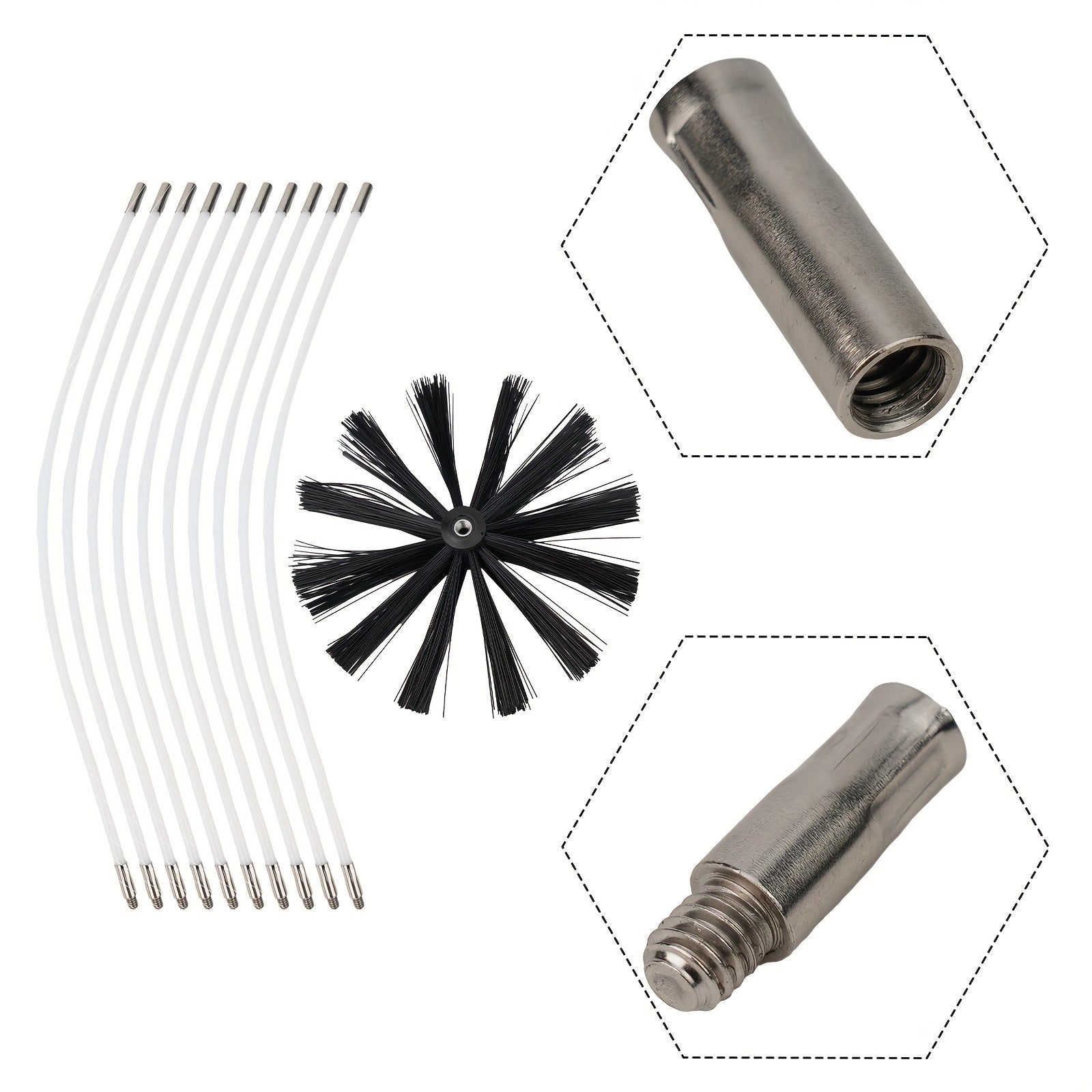 Chimney Dryer Pipe Cleaning Brush Set with 4 Rods and 60cm Brush Rod