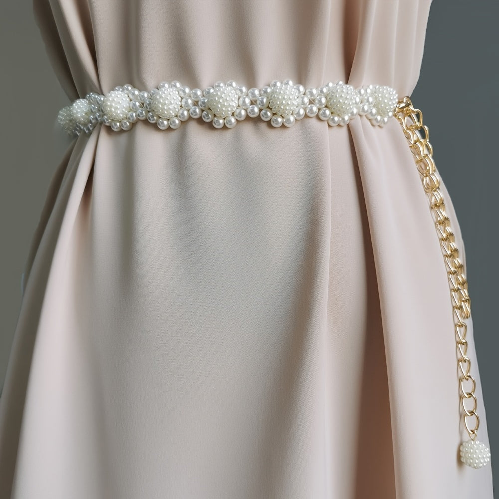 Women's Pearl Waist Belt with Crystal Straps for Weddings and Daily Wear