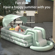 Inflatable Family Pool with Sunshade Slide and Foot Pump