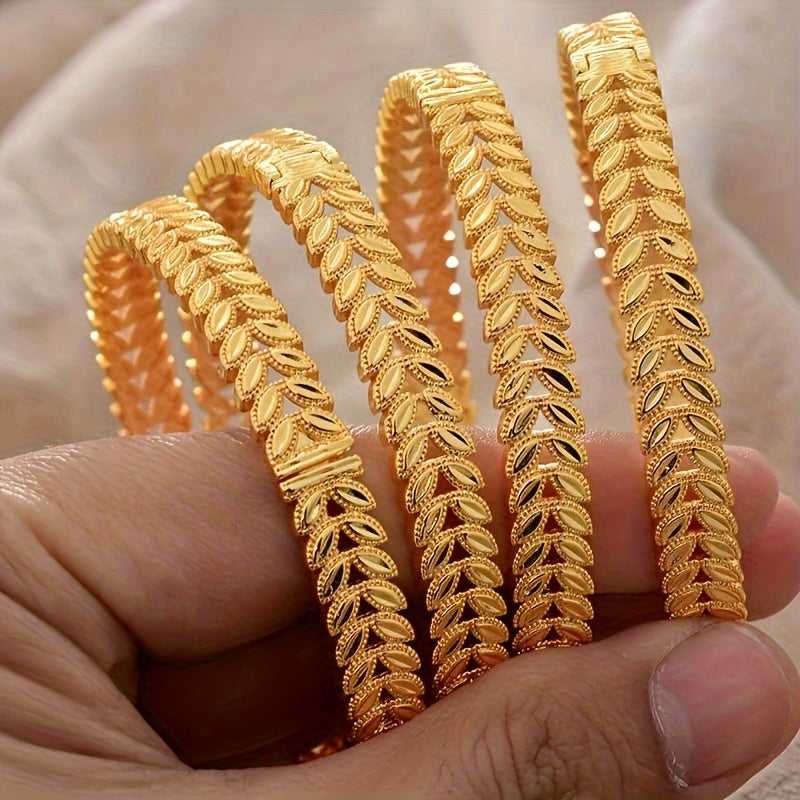 Set of Four Gold Plated Floral Bangle Bracelets for Women Wedding Party Ramadan