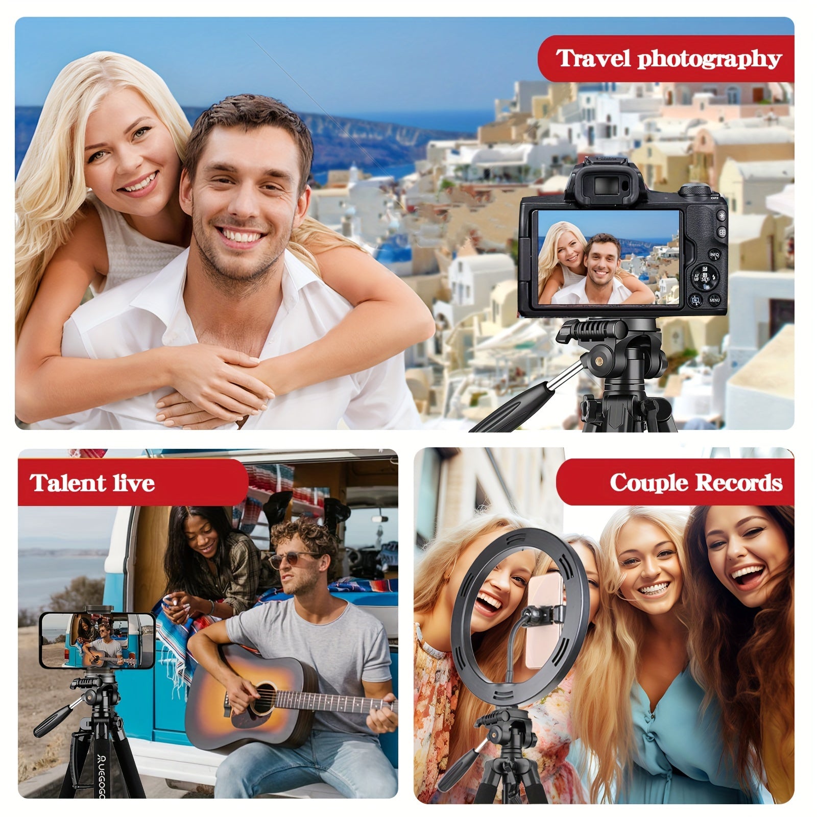 Lightweight Digital SLR Tripod Camera Stand with Detachable Gimbal Aluminum Alloy