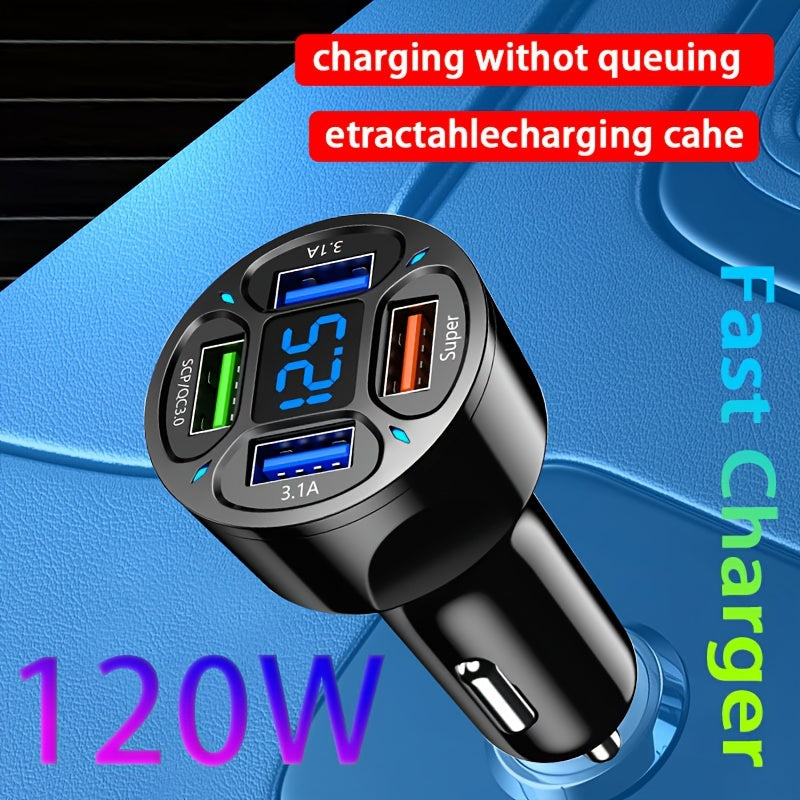 Universal avtomobil zaryadlagichi 66W 4-port USB tez zaryadlash raqamli displey