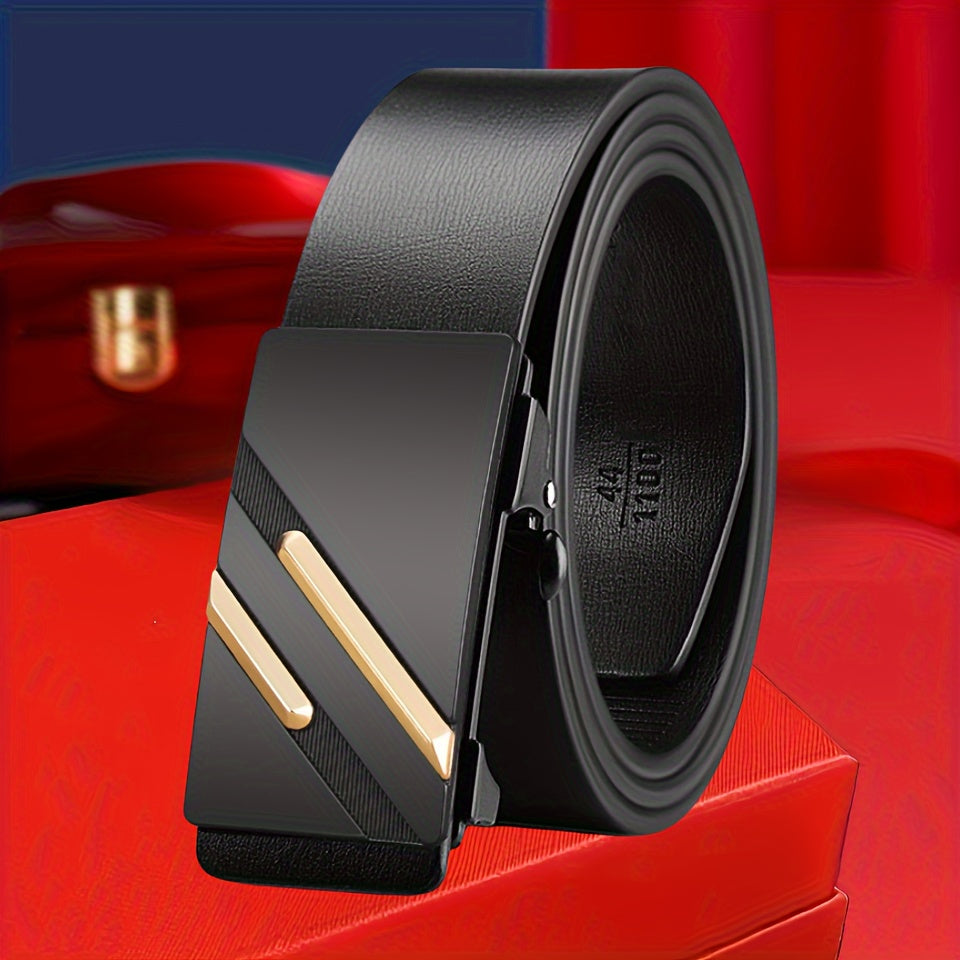 Cinturón casual de negocios para hombre con hebilla automática, patrón de lichi de doble barra, ajustable en PU