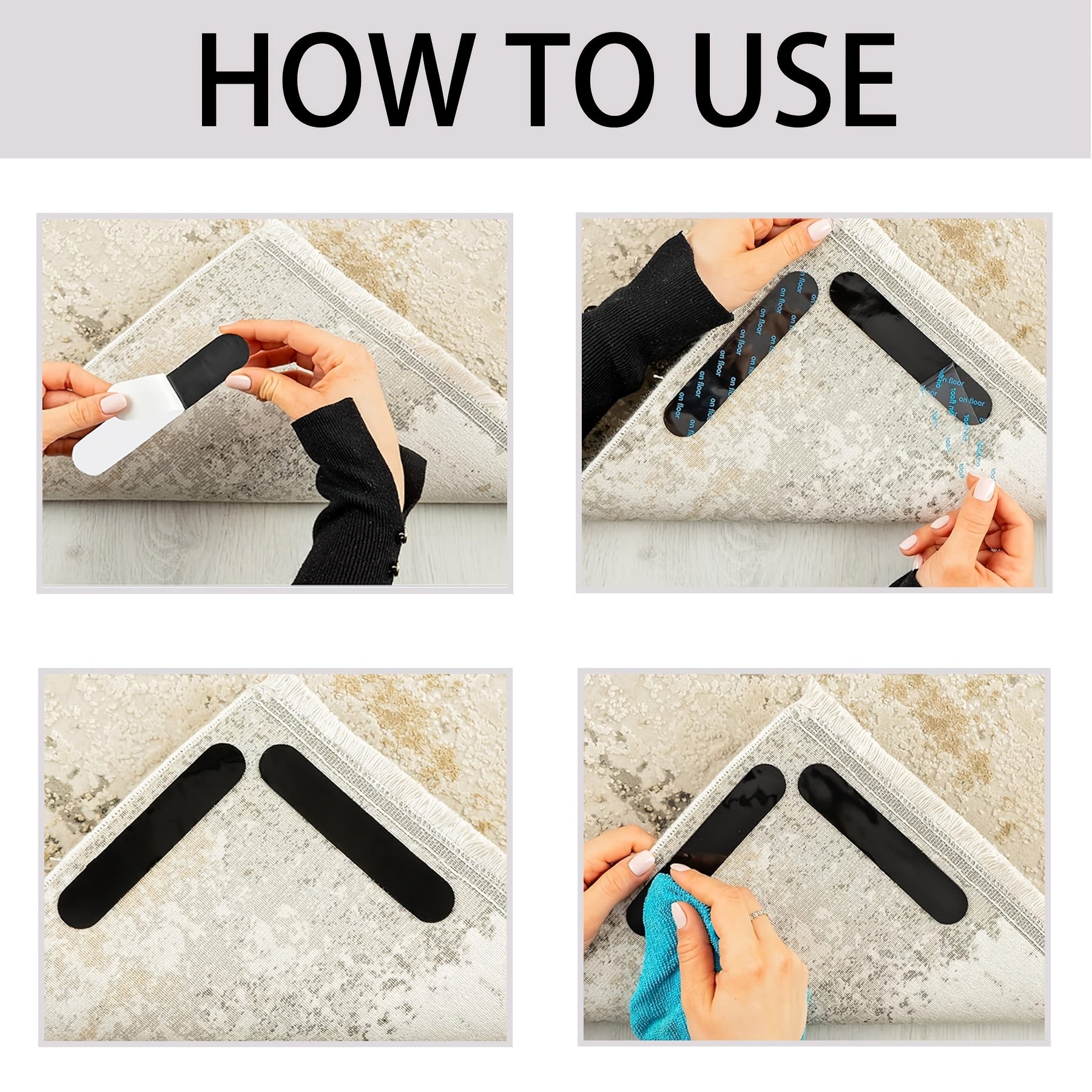 12-Pack Silicone Non-Slip Carpet Grip Tape for Hardwood Floors and Tiles