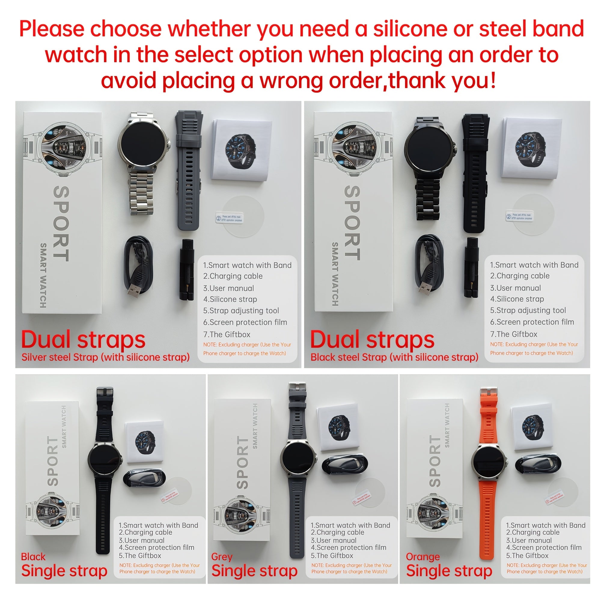 Reloj inteligente para exteriores 4.7cm Pantalla HD Batería de 710mAh con larga duración 100+ modos deportivos Resistente al agua para Android iOS