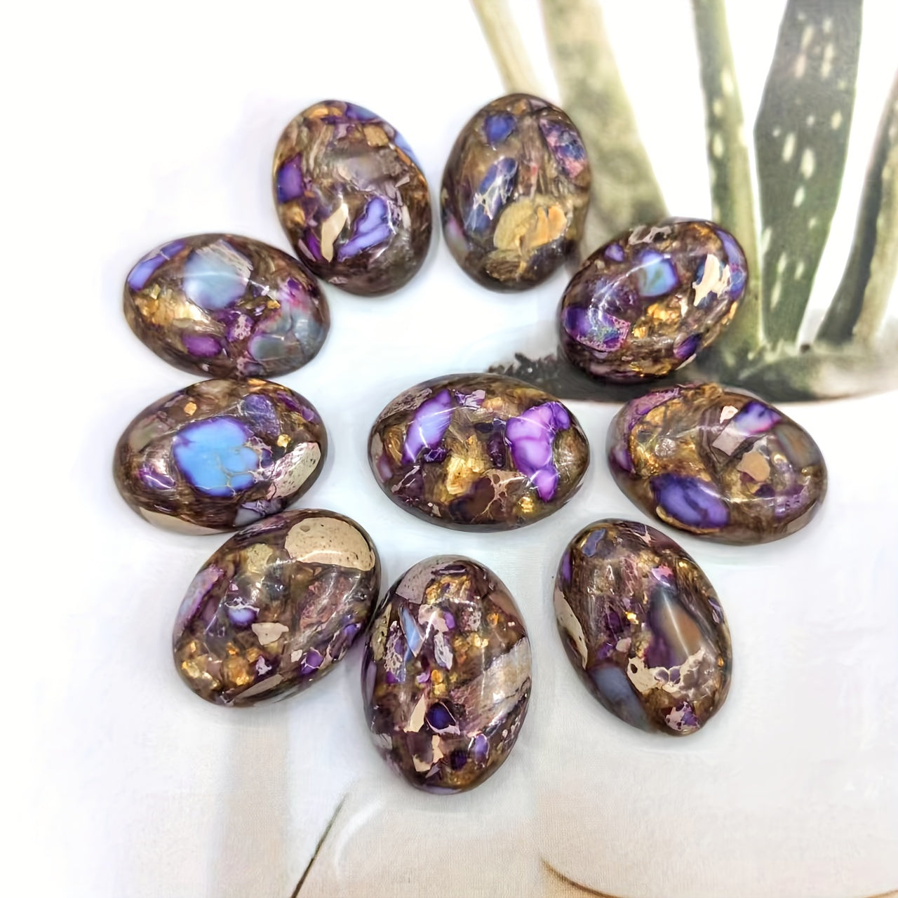 10 Pieces Bohemian Natural Oval Stones for Jewelry Making and Decoration