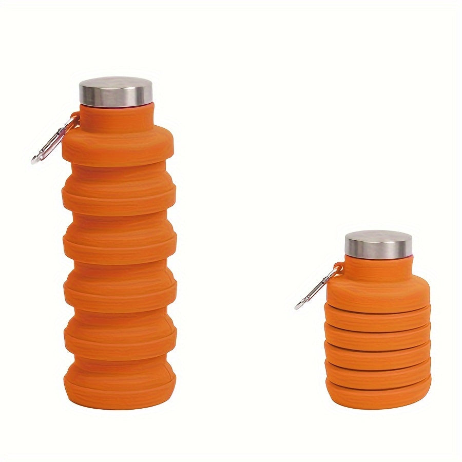 Foldable Water Bottle 500ml BPA-Free Leak-Proof Stainless Steel Lid Portable Carabiner for Travel
