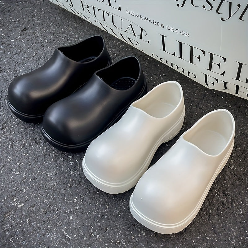 Men Women Waterproof Black Rain Boots EVA Flat Lace-Up All-Season Casual