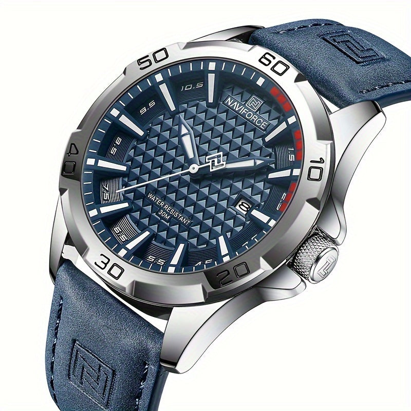 Men's Quartz Sports Watch with Faux Leather Strap and Round Zinc Alloy Case