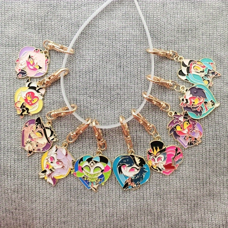 Juego de 10 llaveros de animales de dibujos animados coloridos de ganchillo con mosquetón para mujeres y niñas