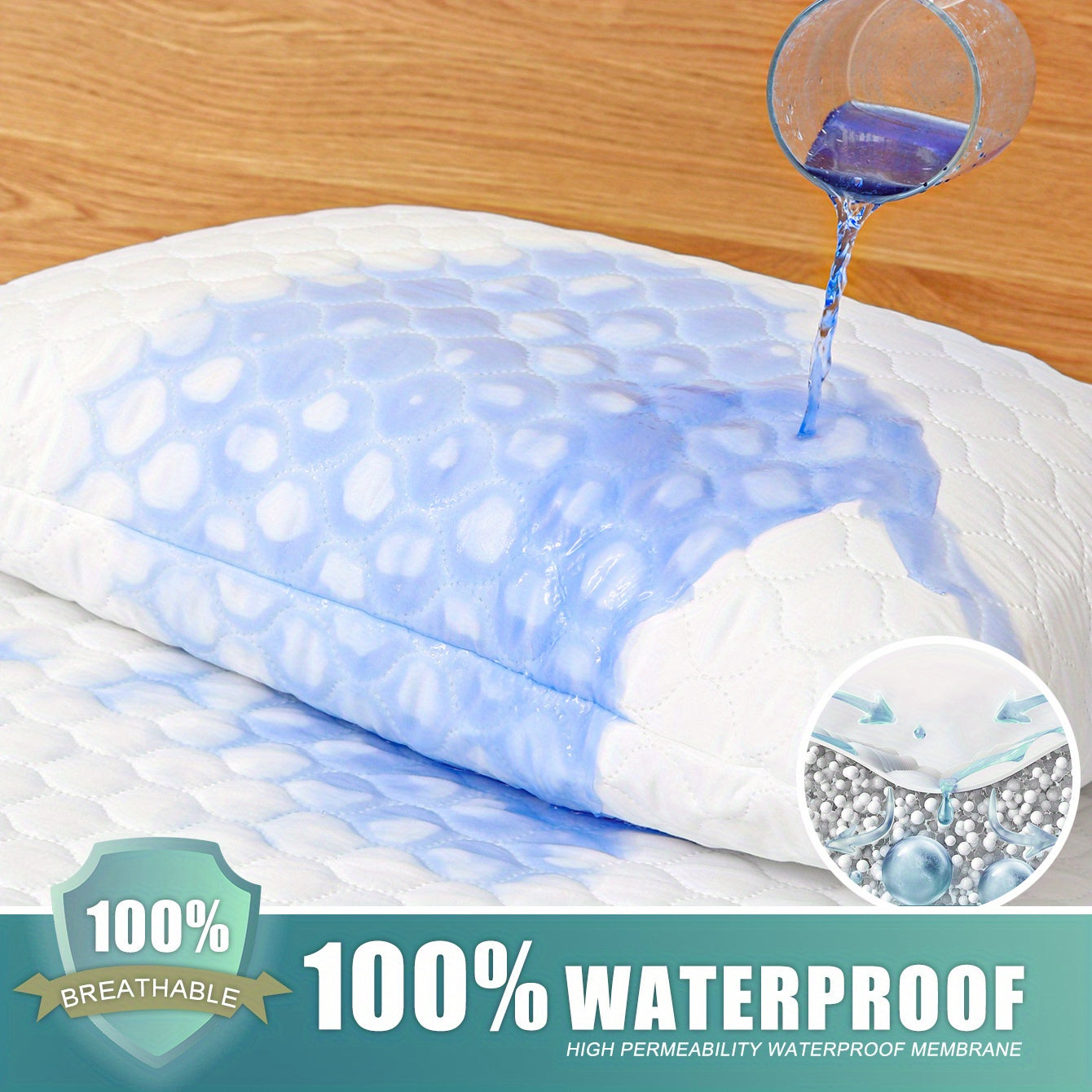 2-Pack Hypoallergenic Waterproof Breathable Pillow Protectors Soft Polyester