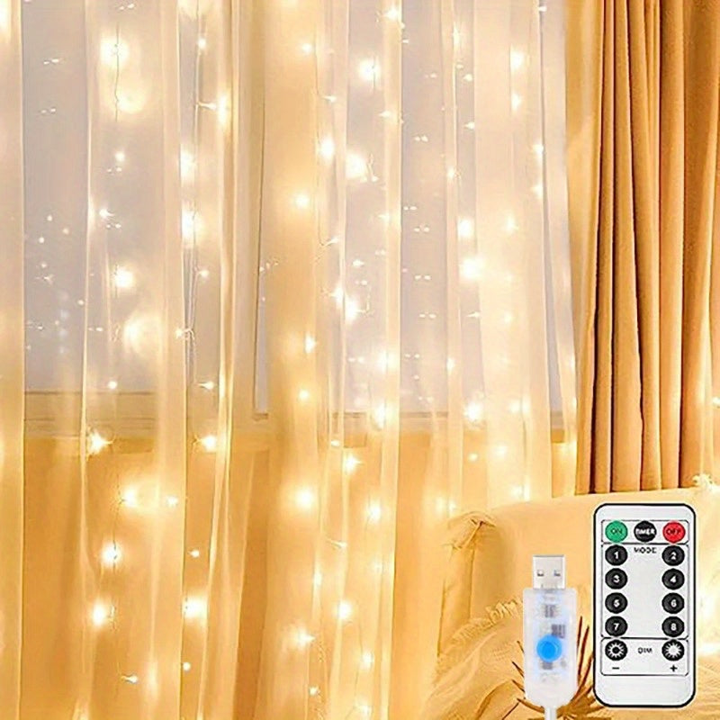 Luces de cortina LED de 300 con mando a distancia, 8 modos, luces de hadas coloridas para decoración del hogar