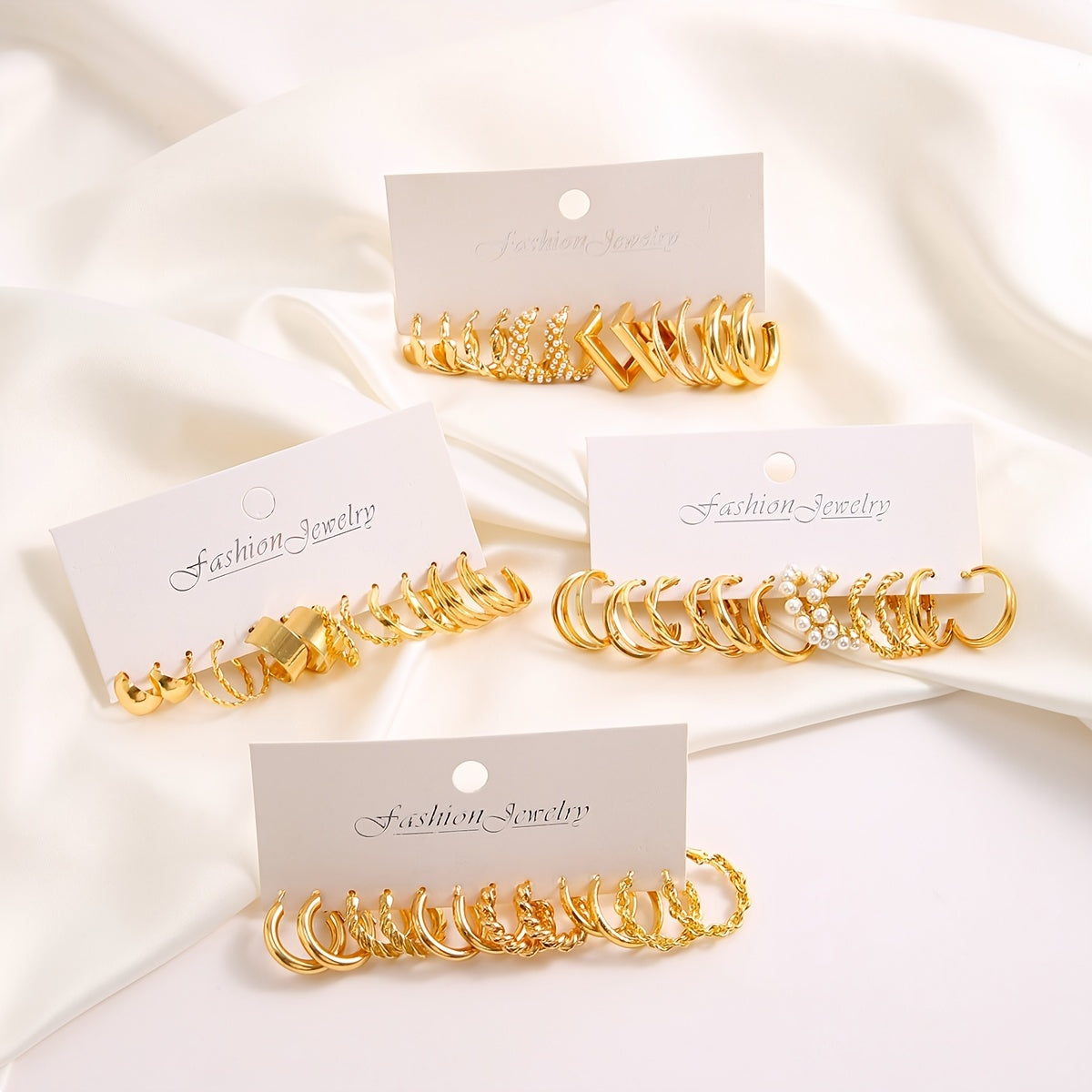 48pcs Gold-Tone Hoop Earrings Set Zinc Alloy Stainless Steel Posts Casual Gift Jewelry