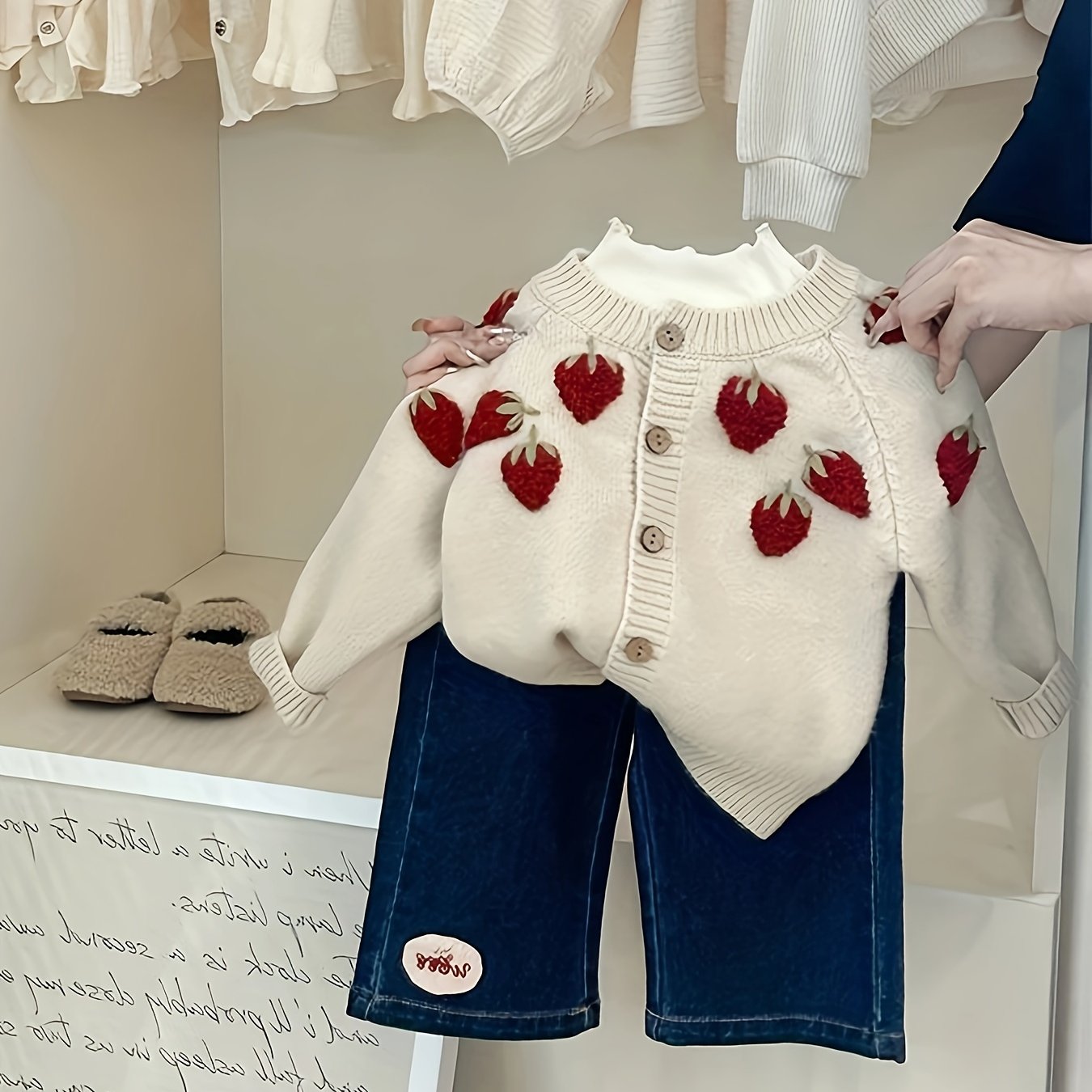 Детский кардиган из акрилового микса с узором из клубники, круглый вырез, застежка на пуговицы, для весны и осени