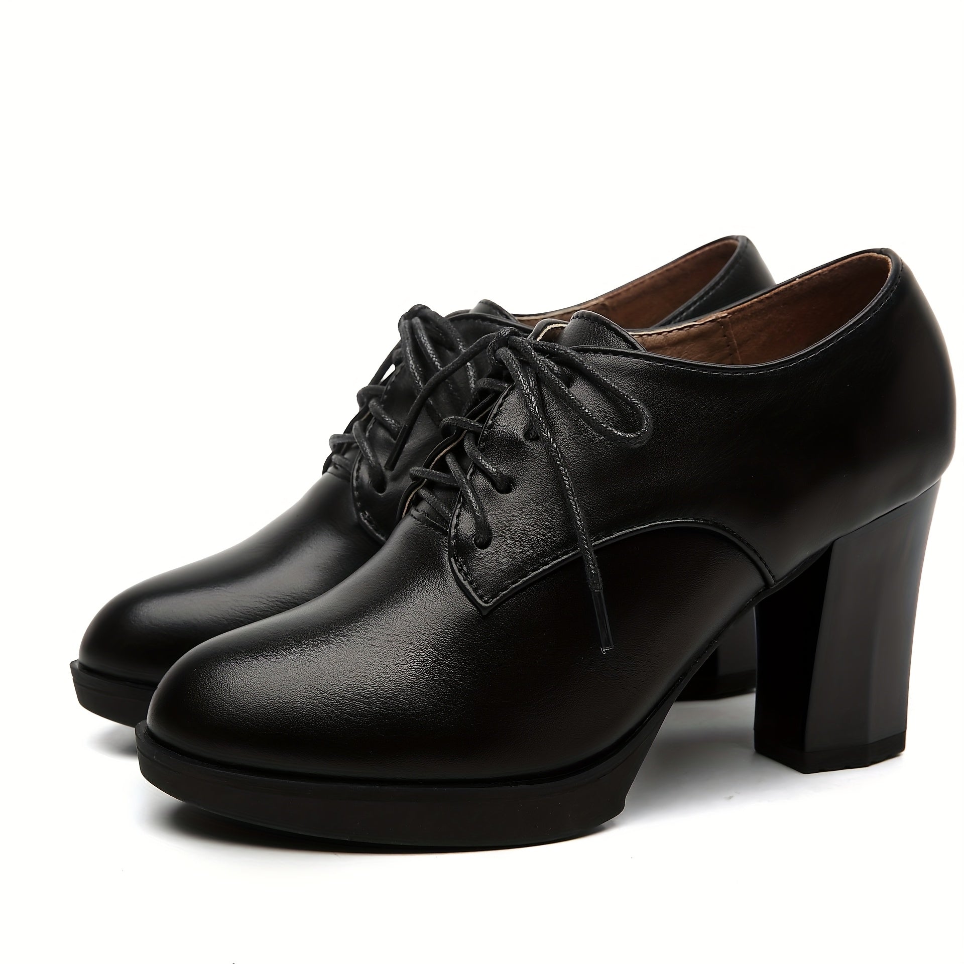 Women's Synthetic Retro Round Toe Chunky Heel Pumps Black All-Season Dress Shoes