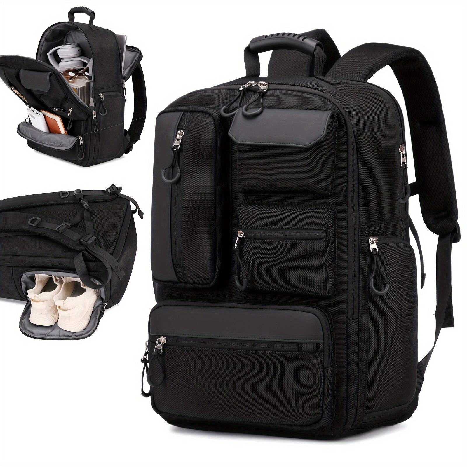 Unisex Travel Backpack with Laptop and Shoe Compartments Polyester Casual