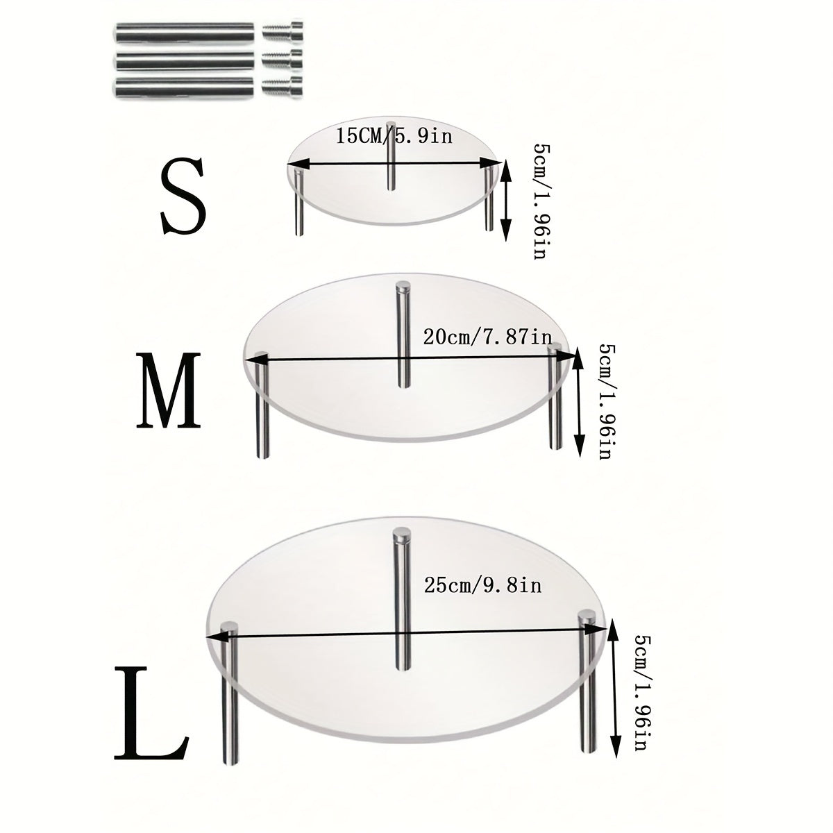 Transparent Acrylic 3-Tier Cake Stand with Metal Poles for Weddings and Parties