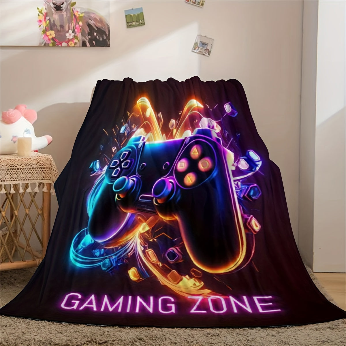 Ultra-Yumshoq O'yin Boshqaruvchisi Print Tashqi Ko'rpa o'yinchilar uchun mukammal sovg'a bo'lib, barcha fasllar uchun mos keladi. Bu divanda, yotoqda yoki ofisda uxlab yotganda qulay va issiq his qilishni ta'minlaydi.