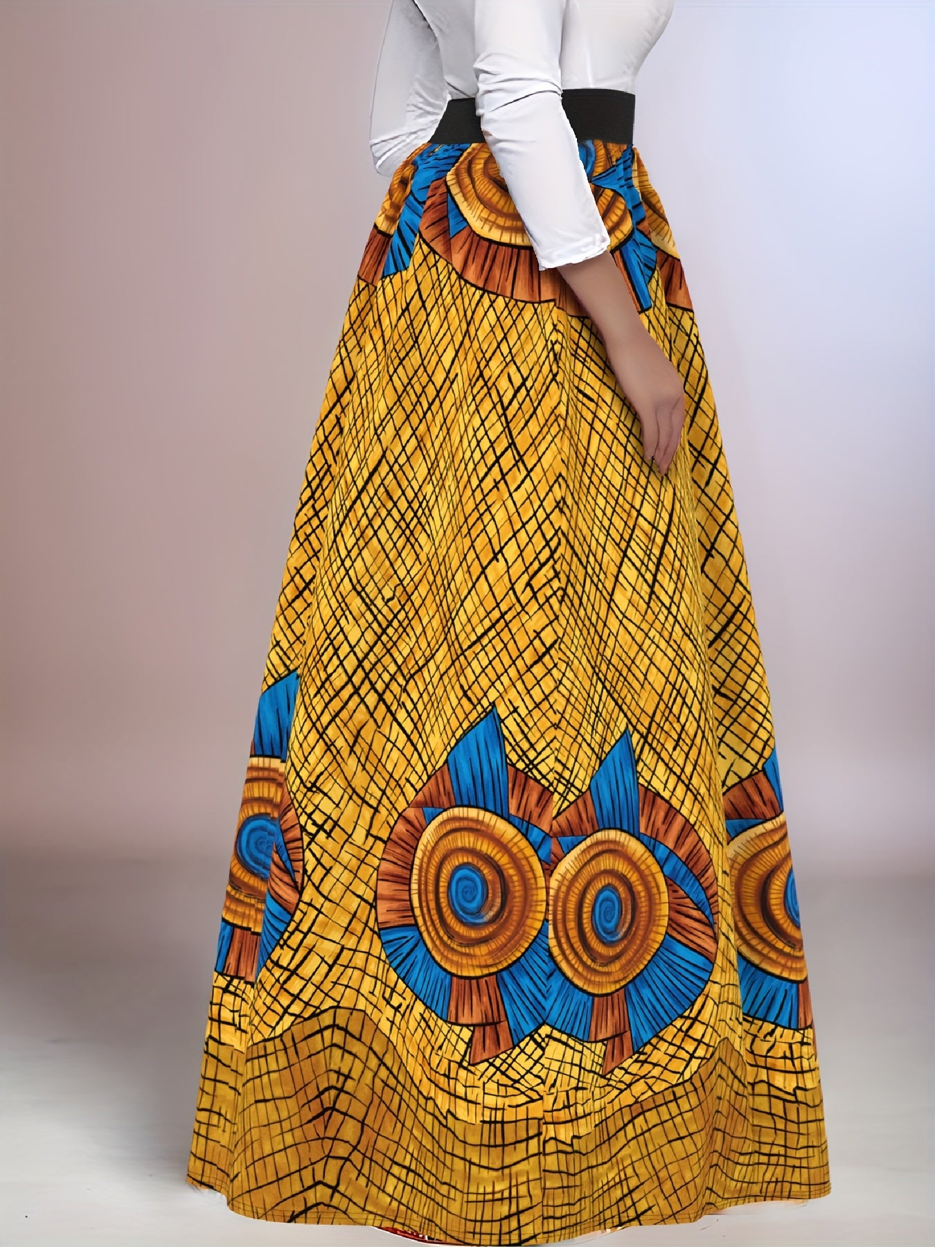 Women's Maxi Skirt High-Waisted Flowing Polyester African Pattern
