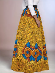 Women's Maxi Skirt High-Waisted Flowing Polyester African Pattern