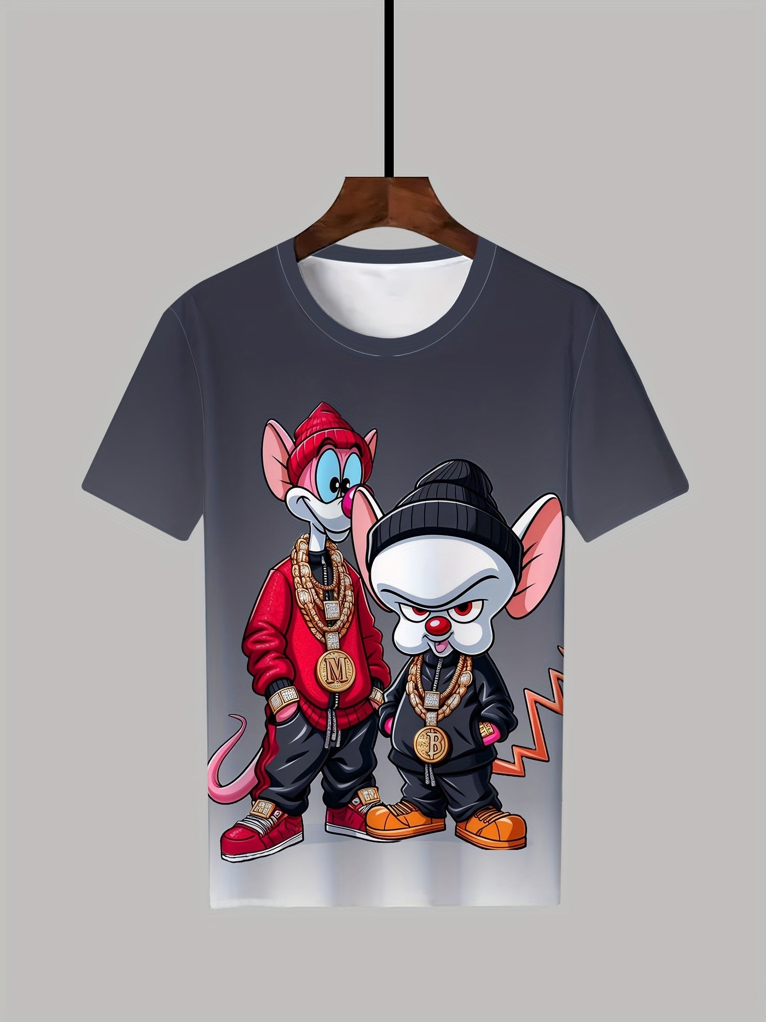 Мужская футболка с мультяшным животным принтом, короткий рукав, полиэстер, повседневная спортивная майка