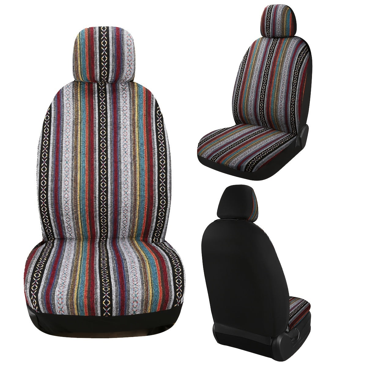 9pcs Car Seat Covers Polyester Vibrant Striped Geometric Universal Fit