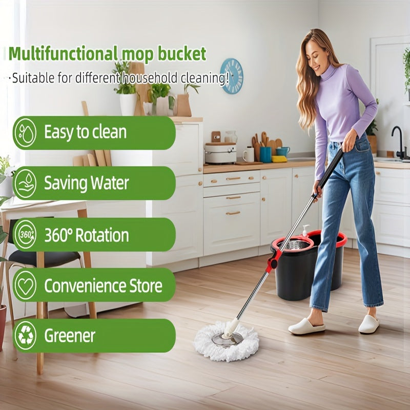 Spin Mop and Bucket Set with Wringer, 3 Microfiber Heads, 360° Spinning