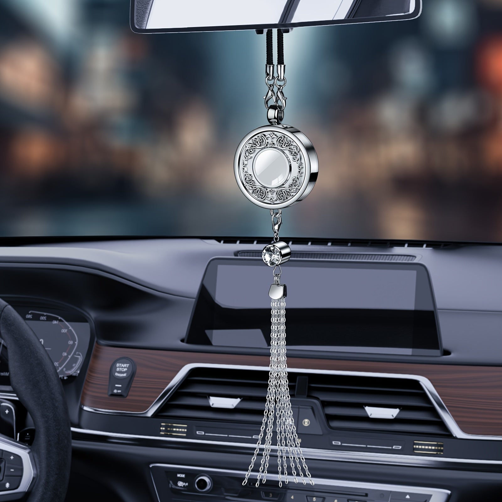 European Pattern Metal Car Air Freshener Hanging Perfume Container with Tassel in Gift Box
