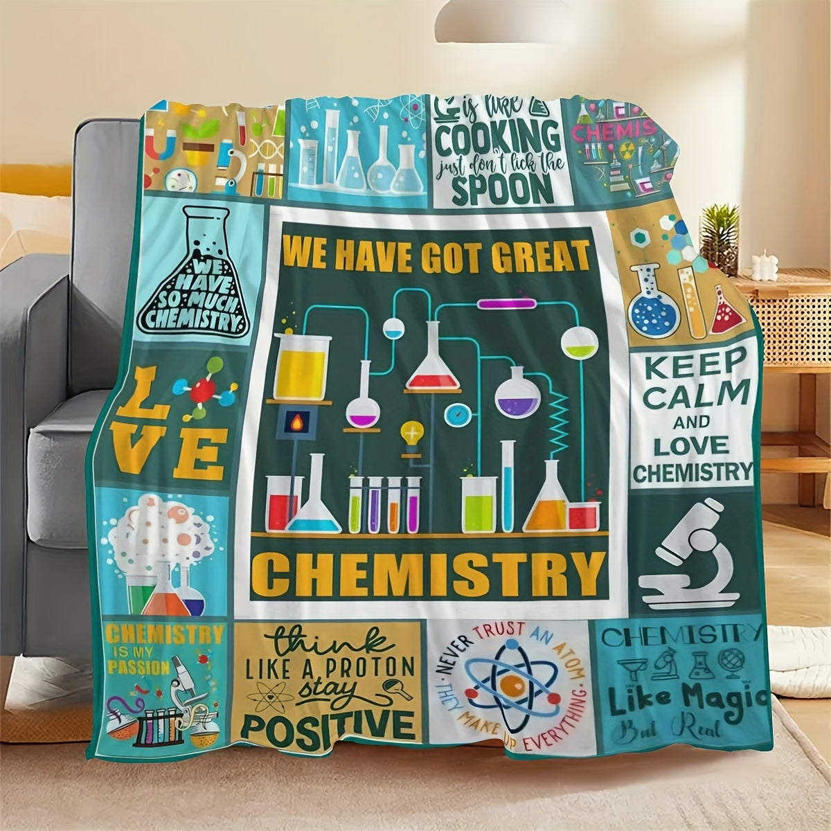 Fleece Throw Blanket with Chemistry Theme for Science Lovers and Students