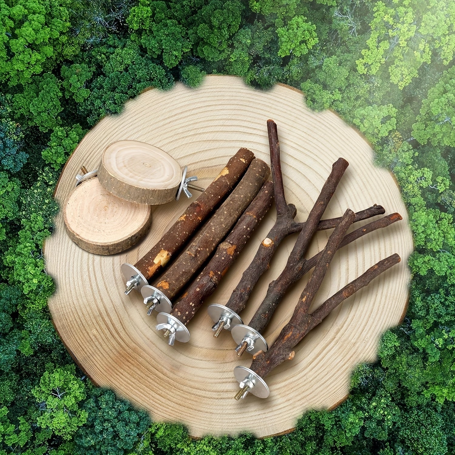 Набор из 8 игрушек для птиц из натурального дерева для различных видов птиц.